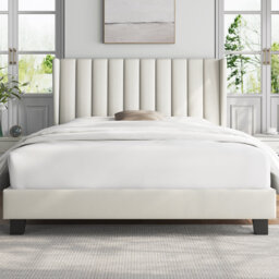 Upholstered Bed Frame with Channel Tufted Headboard