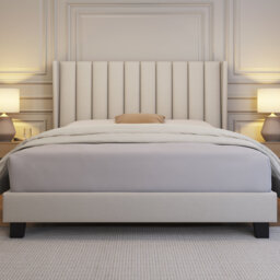 Upholstered Bed Frame with Channel Tufted Headboard