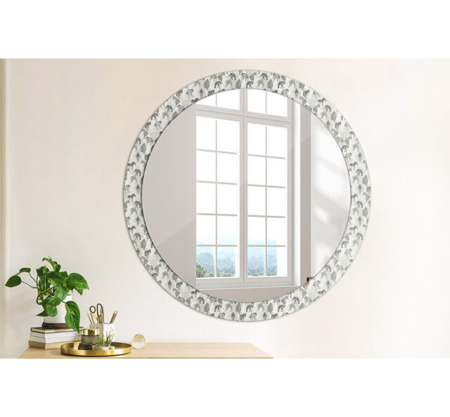 Huldar Round Glass Framed Wall Mounted Accent Mirror in White/Black