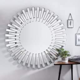 Barston Sunburst Glass Framed Wall Mounted Accent Hallway Hollywood Mirror