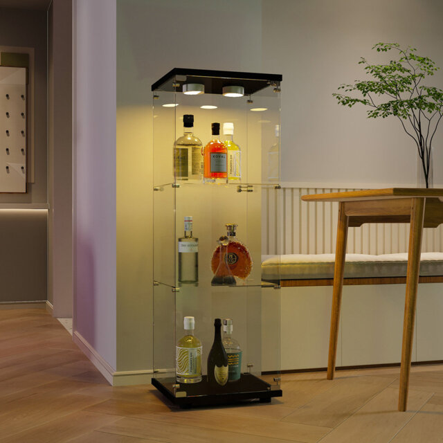 "49.3"" Glass Display Cabinet With Shelves, Floor Standing Curio Display Cabinets With LED And Door, Modern Display Case For Living Room Bedroom, White"