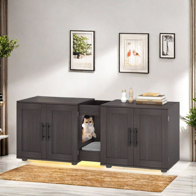 Cat Litter Box Enclosure With Double Cage, Cat House, Hidden Litter Box Enclosure Furniture