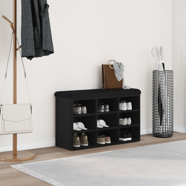 Shoe Bench Black Oak Particle Board 80 X 30 X 48 Cm