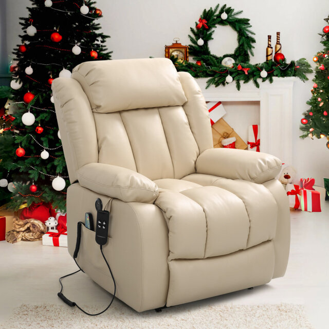 Albrechtice Lay Flat Power Recliner, Dual Motor Leather Lift Chair for Elderly with Massage & Heating