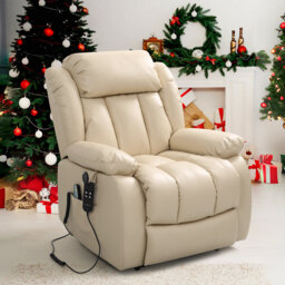 Albrechtice Lay Flat Power Recliner, Dual Motor Leather Lift Chair for Elderly with Massage & Heating
