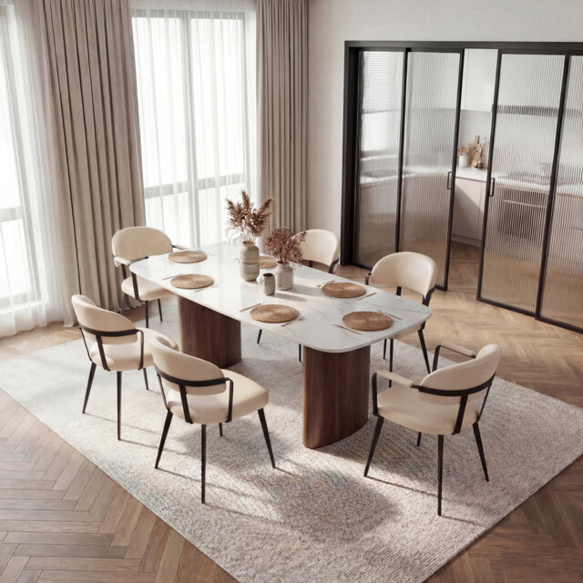 Windsor 6-Piece Dining Chair Set, 2 Armchairs & 4 Side Chairs, PU Upholstered, Metal Frame