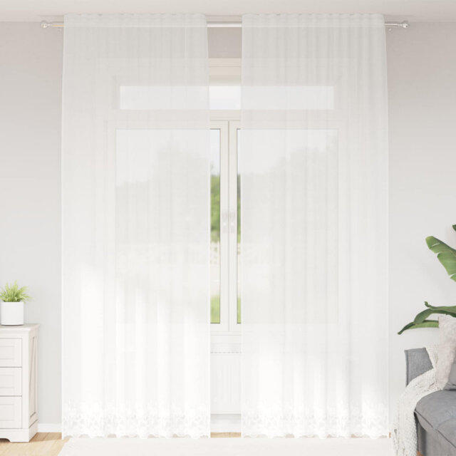 Curtains With Curtains Floral White Polyester