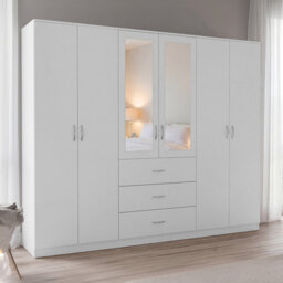 Modern 6 Door 3 Drawer Mirrored Wardrobe with Hanging Rail for Bedroom Storage & Organisation