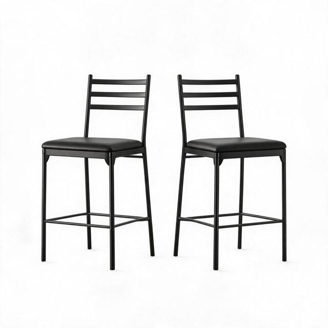 Set of 2 Bar Stools with Back – Thick Cushioned Upholstered Counter Height Chairs for Kitchen Islands and Apartments