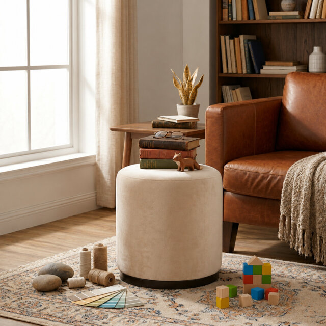 Modern Velvet Upholstered Ottoman Footstool Accent Pouffe for Living Room or Bedroom