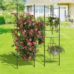 Heavy Duty Black Metal Garden Trellis and Decorative Fence Panels – Rustproof Outdoor Plant Support, Tall Baroque Trellis, Animal Barrier with Gate, I