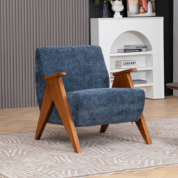 Kyajah Chenille Upholstered Accent Armchair with Solid Wood Arms and Legs