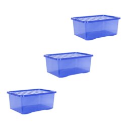 Wham Crystal 45L Plastic Storage Boxes Set of 3 Tint Spectrum Blue