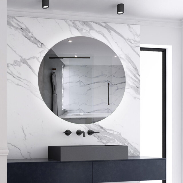 Round LED Bathroom Mirror with Light Adjustable Brightness,Anti-fog,Memory Function
