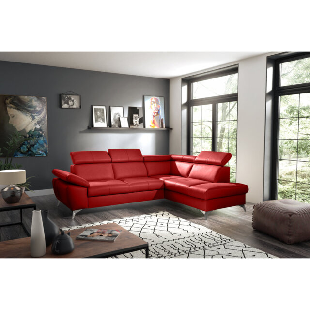 Niagara Genuine Leather Sleeper Corner Sofa with Storage, Adjustable Headrests & Adjustable Armrest