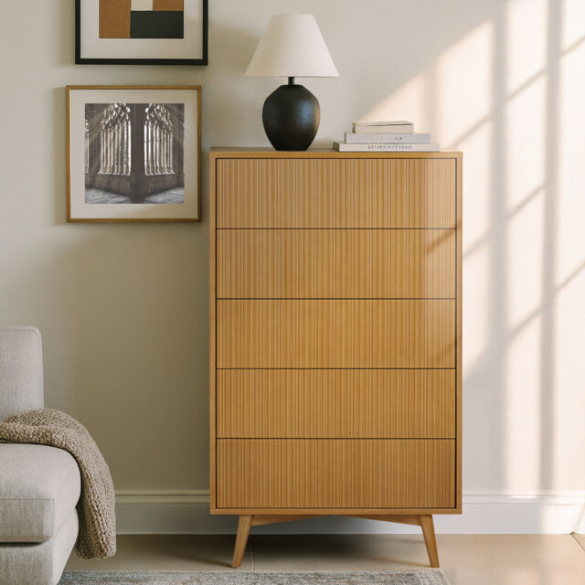 Solid Wood 76cm W 5 - Drawer Chest of Drawers