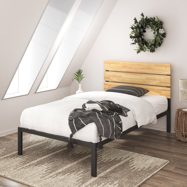 Eleanor Modern Metal Bed frame with Bamboo Headboard