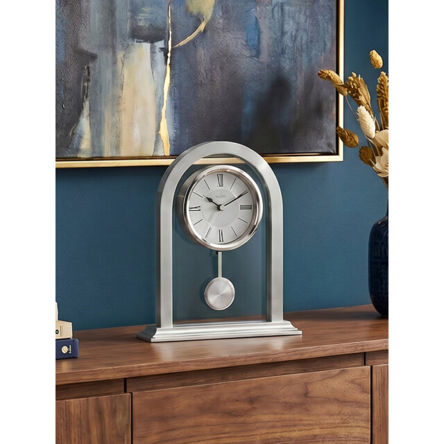 Acctim Colney Pendulum Mantel Clock Quartz Brushed Metal & Glass Energy Efficient Movement Silver