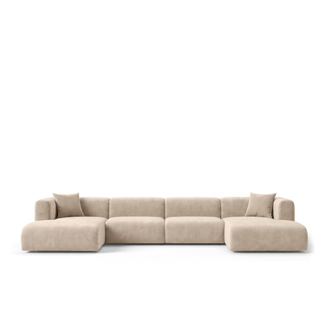 Luxury U-Shape Modular Velvet Sofa with Double Chaise – Modern Cream Beige Corner Couch