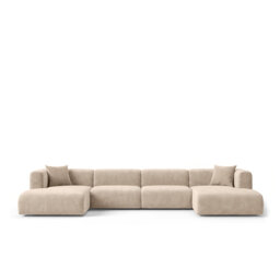 Luxury U-Shape Modular Velvet Sofa with Double Chaise – Modern Cream Beige Corner Couch