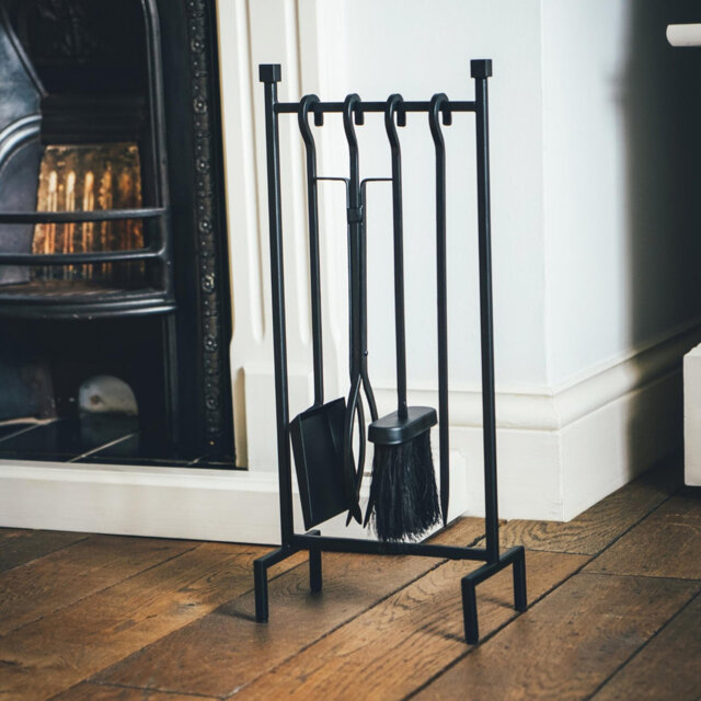 Iron Hanging Rack Fireside Companion Set Pewter H51Cm W22cm
