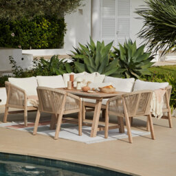 Wooden Garden Corner Dining Sofa Set with 2 Nala Sand Chairs