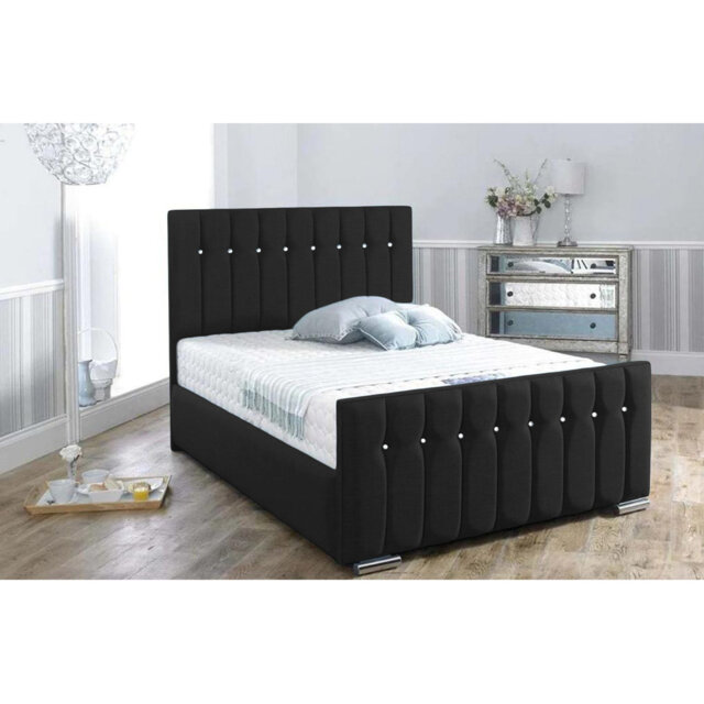 Mongo Upholstered Bed Frame - Plush Velvet Bed with Padded Headboard and Sprung Slats