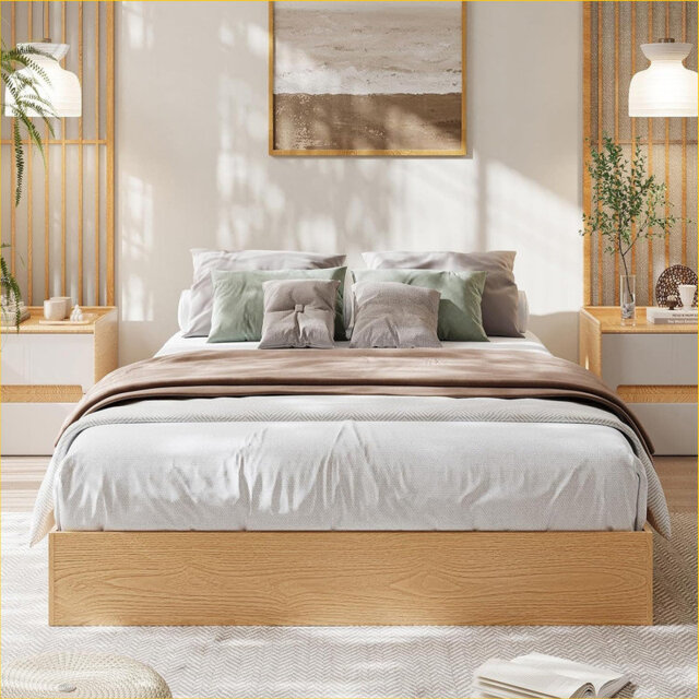 Wood Platform Bed Frame, Wooden Bed with Wood Slat Support & No Box Spring Needed, Easy Assembly Minimalist Bed Frame Without Headboard