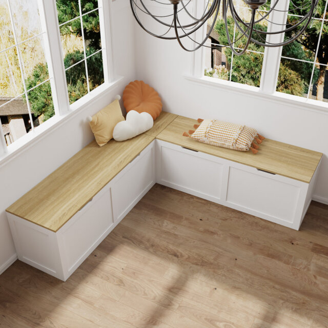 160cm L-Shaped Corner Storage Bench - Reversible Dining Nook & Shoe Bench with 4 Compartments - White & Natural