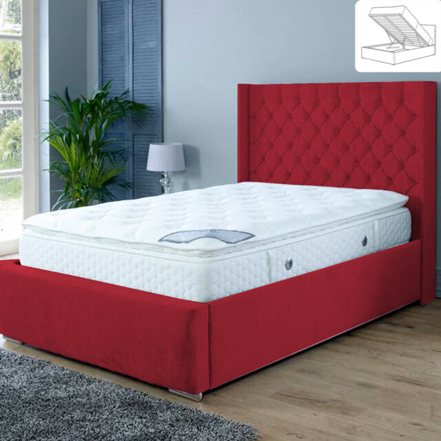Gremillion Wingback Ottoman Storage Bed - Plush Velvet Gas Lift Bed Frame with Headboard
