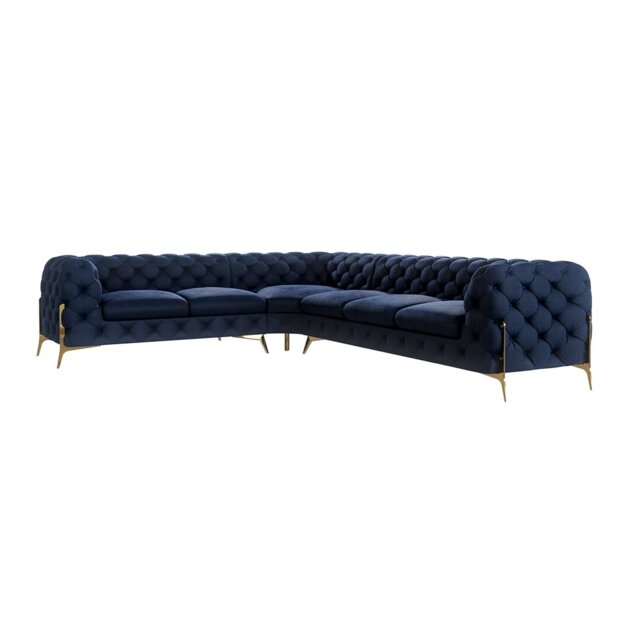 Chesterfield Corner Sofa L-Shape with Gold Metal Legs