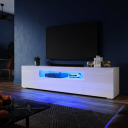 "Caelainn High Gloss TV Stand & TV Cabinet, 1 Flip Door, 2 Side Doors, RGB Remote, 15W, Fits 60"" TV"