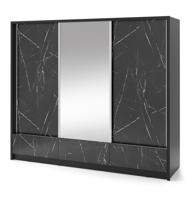Bexlee I Black Marble Sliding Door Wardrobe: Luxurious Storage for Discerning Homes 254 cm