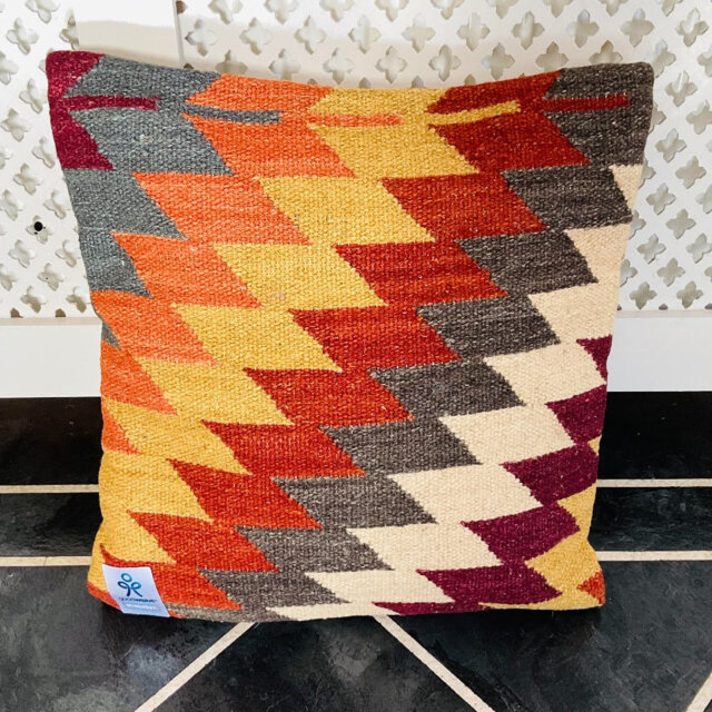 Alwar Kilim Large 60 cm x 60 cm Cushion Cover in Rich Wool Multi Colour Stripes