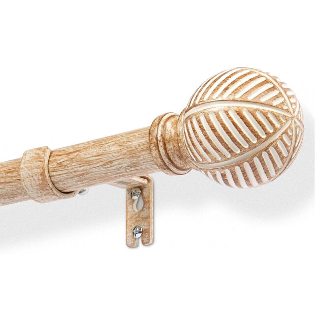 76-219cm Wood Grain Extendable Curtain Rod, 25mm Metal Core Pole