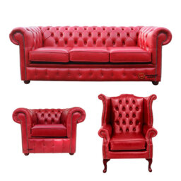 Chesterfield 3 Seater Sofa + Club Chair + Queen Anne Chair Old English Leather Sofa Offer