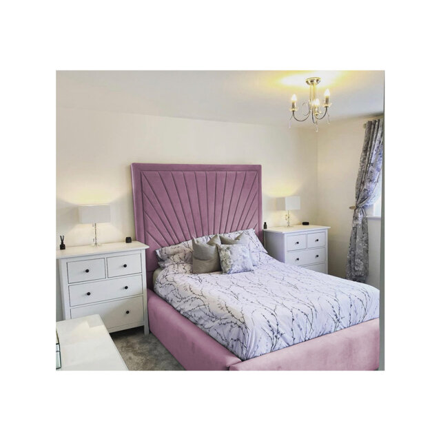 Odie Plush Velvet Upholstered Bed Frame - Sprung Slats, Padded Headboard