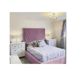 Odie Plush Velvet Upholstered Bed Frame - Sprung Slats, Padded Headboard