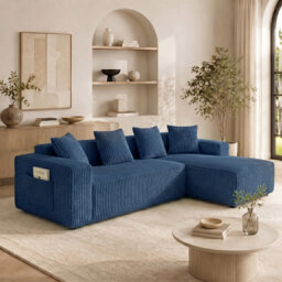 Modern Oversized 262cm Boneless Corner Sofa L-Shaped Corduroy Sofa With Storage Pockets