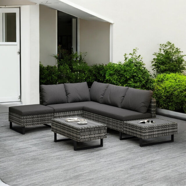 Elisamuel Rattan Corner Sofa Set with Coffee Table Garden Furniture Set Garden lounge for 4-5 people