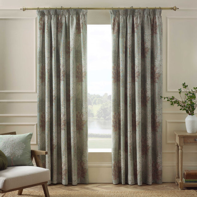 Woodland Trees Lined Pencil Pleat Curtains