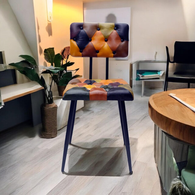 Hand-Finished Patchwork Dining Chair, Sturdy and Comfortable - Ideal for Dining Room, Living Room, or Office Use