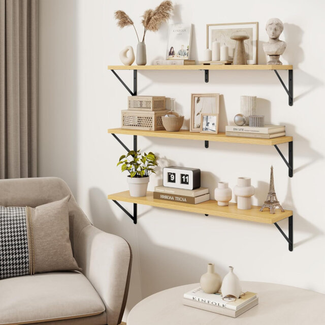 Set of 3 90cm Wall Mounted Wooden Storage Shelves