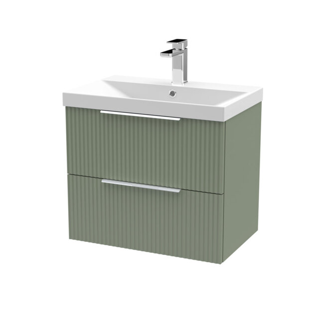 Fluted 610mm Single Bathroom Vanity with Drop In Vitreous China Basin