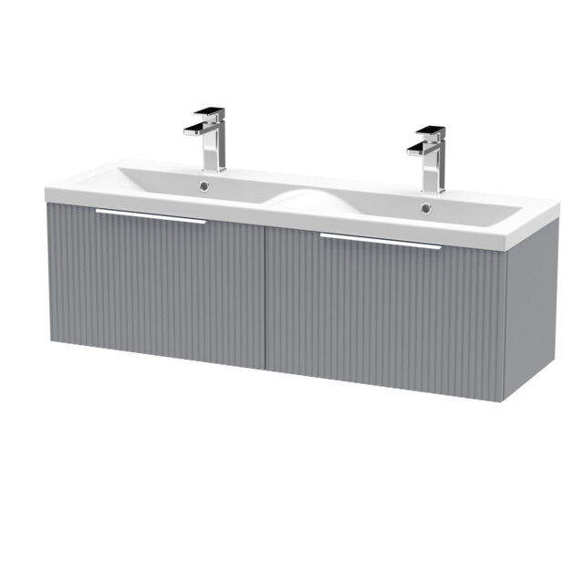 Fluted 1205mm Double Bathroom Vanity with Drop In Vitreous China Basin