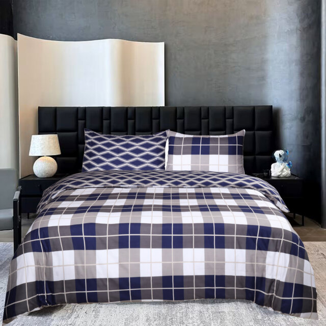 Aspire Homeware Ultra Soft Reversible Chequered Duvet Cover Set with Pillowcases for Elegant Bedroom Decor
