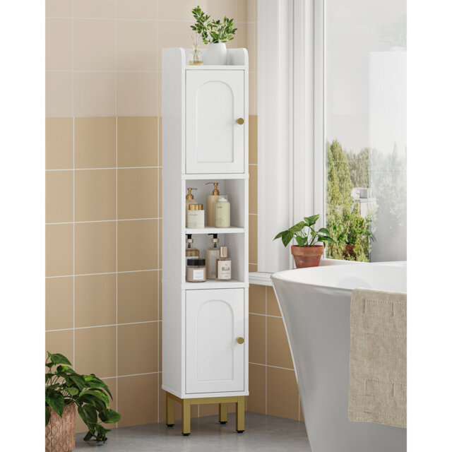 Bathroom Storage Cabinet, Slim Bathroom Floor Cabinets with 2 Door and Adjustable Shelf, Freestanding Corner Storage Unit, Narrow Toilet Paper Cabinet