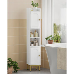 Bathroom Storage Cabinet, Slim Bathroom Floor Cabinets with 2 Door and Adjustable Shelf, Freestanding Corner Storage Unit, Narrow Toilet Paper Cabinet