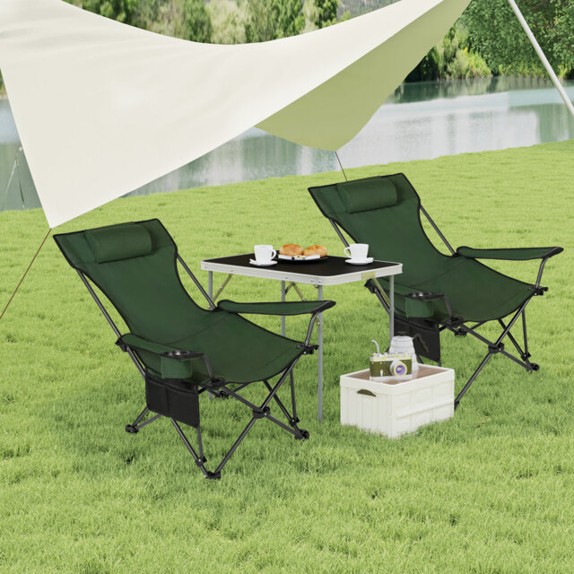 Camping Chair Lightweight Folding Fishing Chair with Retractable Footrest and Removable Headrest, Carry Bag, for Outdoor Activities