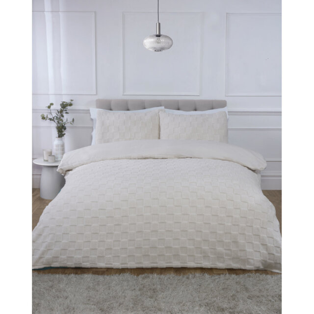 Luxury Check Teddy Fleece Polyester Chequered Duvet Cover Set with Pillowcases Included